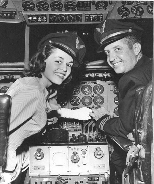 stewardess in cockpit