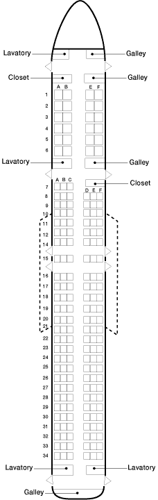 continental airlines boeing 757-200 seating map aircraft chart