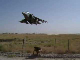 Harrier Aircraft Low Flyby over British Troop