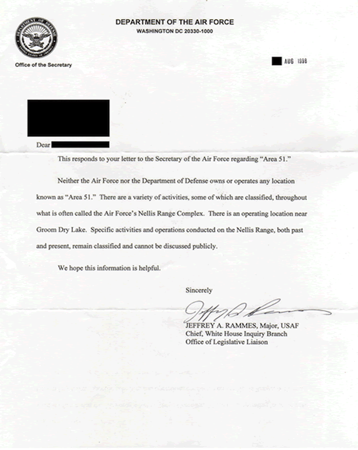 Official Usaf Document Denying Area 51