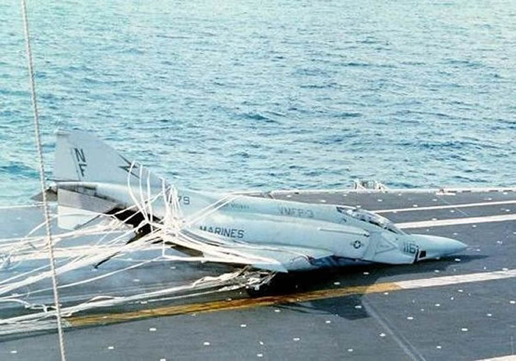marines f4 phantom crashes on aircraft carrier