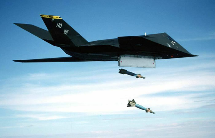 F-117 dropping laser guided bombs