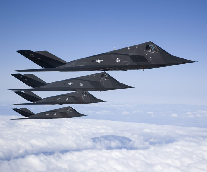 Multiple F-117 Stealth Nighthawks In Flight