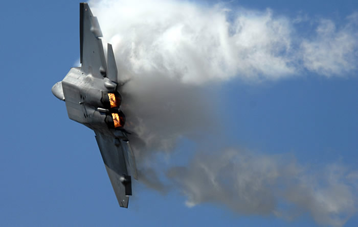 F-22 US Air Force Raptor In Afterburner Turn