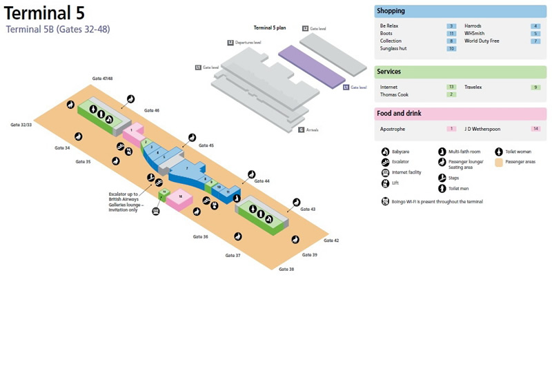 Heathrow Airport Terminal 5B Gates 32-48 Map