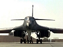 b-1b bomber taxiing on runway