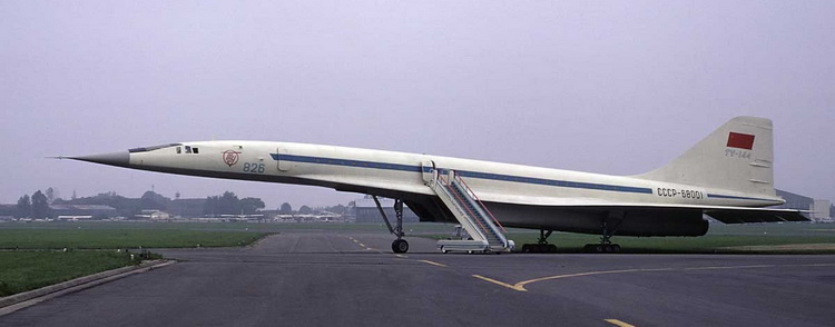 tupolev tu-144 supersonic aircraft awaiting passengers