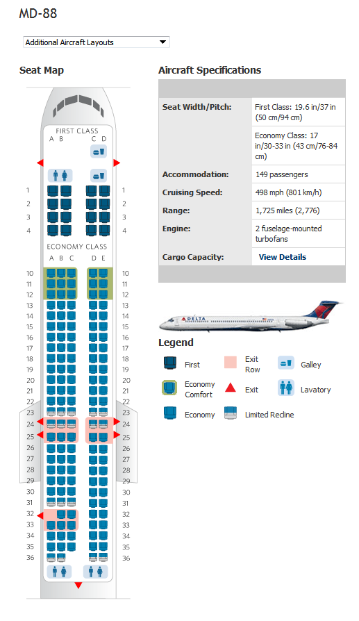 delta airlines md88 seating