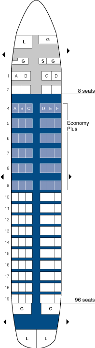 united airlines boeing 737-500 jet seating map aircraft chart