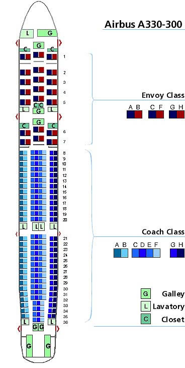 us airways airbus a330-300 seating map aircraft chart