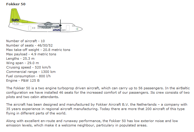 AIR BALTIC AIRLINES FOKKER 50 AIRCRAFT SEATING CHART