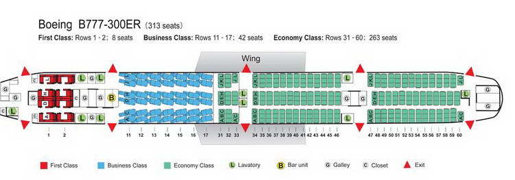 AIR CHINA AIRLINES BOEING 777-300ER AIRCRAFT SEATING CHART
