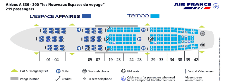 AIR FRANCE AIRLINES AIRBUS A330-200 AIRCRAFT SEATING CHART