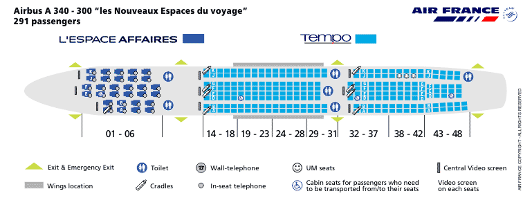 AIR FRANCE AIRLINES AIRBUS A340-300 AIRCRAFT SEATING CHART