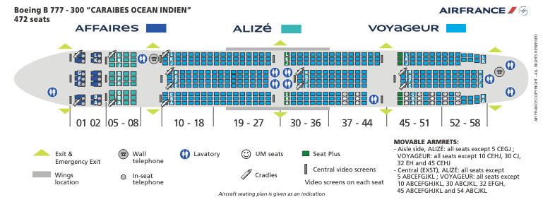 AIR FRANCE AIRLINES BOEING 777-300 AIRCRAFT SEATING CHART