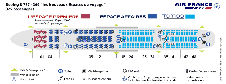 AIR FRANCE AIRLINES BOEING 777-300 VOYAGE AIRCRAFT SEATING CHART