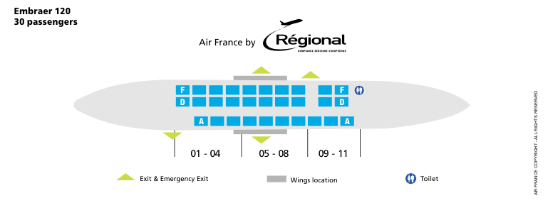 AIR FRANCE AIRLINES EMBRAER 120 AIRCRAFT SEATING CHART