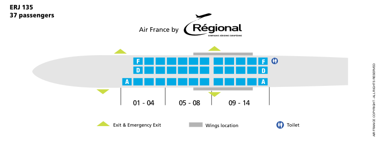 AIR FRANCE AIRLINES ERJ 135 AIRCRAFT SEATING CHART