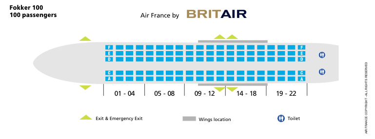 AIR FRANCE AIRLINES FOKKER 100 AIRCRAFT SEATING CHART
