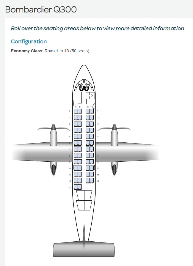 AIR NEW ZEALAND AIRLINES BOMBARDIER Q300 AIRCRAFT SEATING CHART