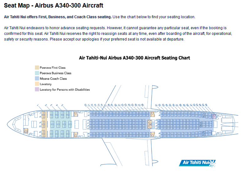 AIR TAHITI NUI AIRLINES AIRBUS A340-300 AIRCRAFT SEATING CHART