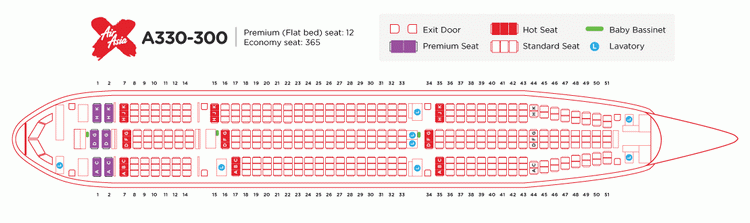 AIR ASIA AIRLINES AIRBUS A330-300 AIRCRAFT SEATING CHART