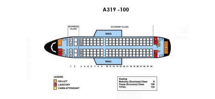 PHILIPPINE AIRLINES AIRBUS A319-100 AIRCRAFT SEATING CHART