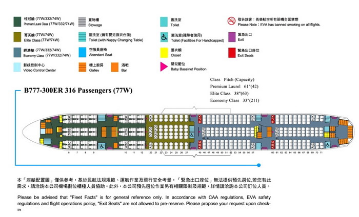 EVA AIR AIRLINES BOEING 777-300ER AIRCRAFT SEATING CHART