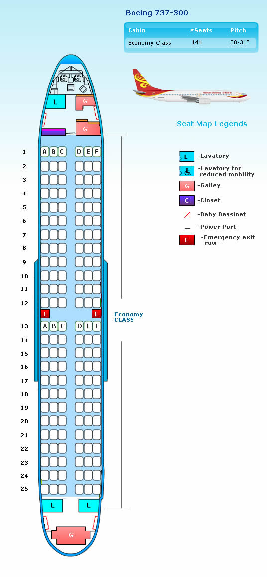 HAINAN AIRLINES BOEING 737-300 AIRCRAFT SEATING CHART