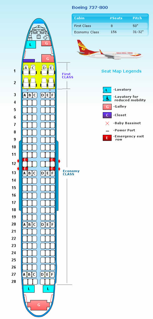 HAINAN AIRLINES BOEING 737-800 AIRCRAFT SEATING CHART