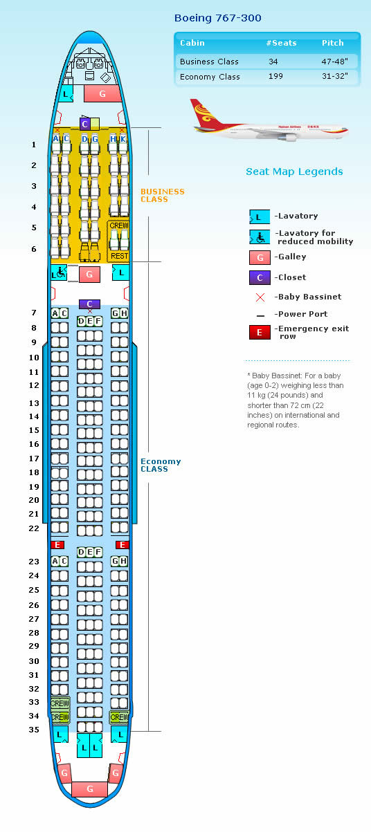 HAINAN AIRLINES BOEING 767-300 AIRCRAFT SEATING CHART