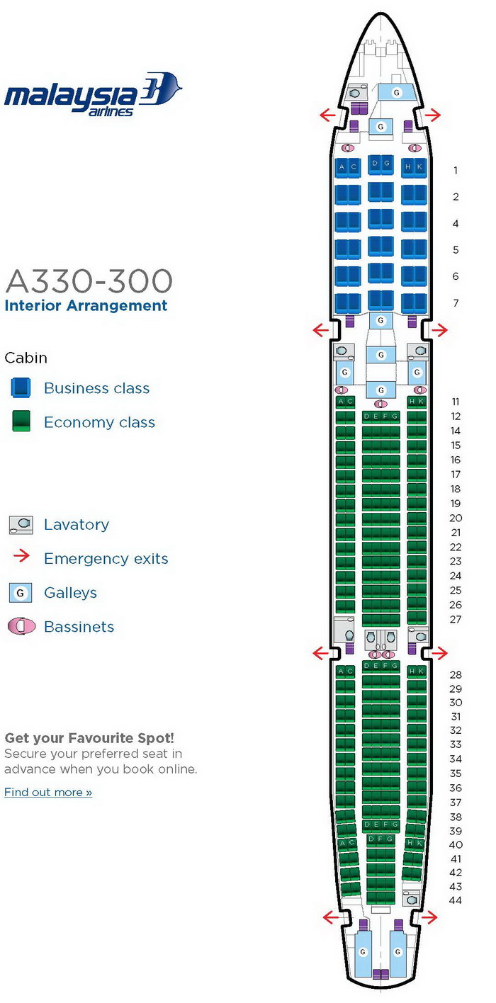 MALAYSIA AIRLINES AIRBUS A330-300 AIRCRAFT SEATING CHART