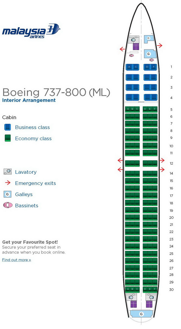 MALAYSIA AIRLINES BOEING 737-800 AIRCRAFT SEATING CHART