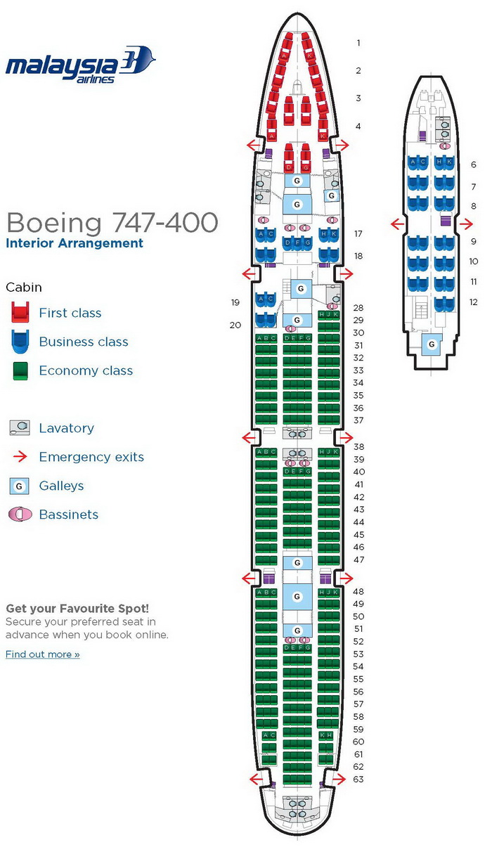 MALAYSIA AIRLINES BOEING 747-400 AIRCRAFT SEATING CHART