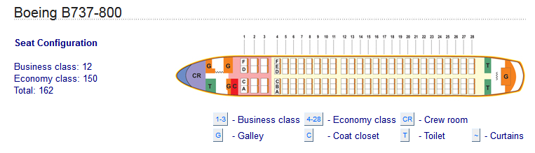 MIAT MONGOLIAN AIRLINES BOEING 737-800 AIRCRAFT SEATING CHART