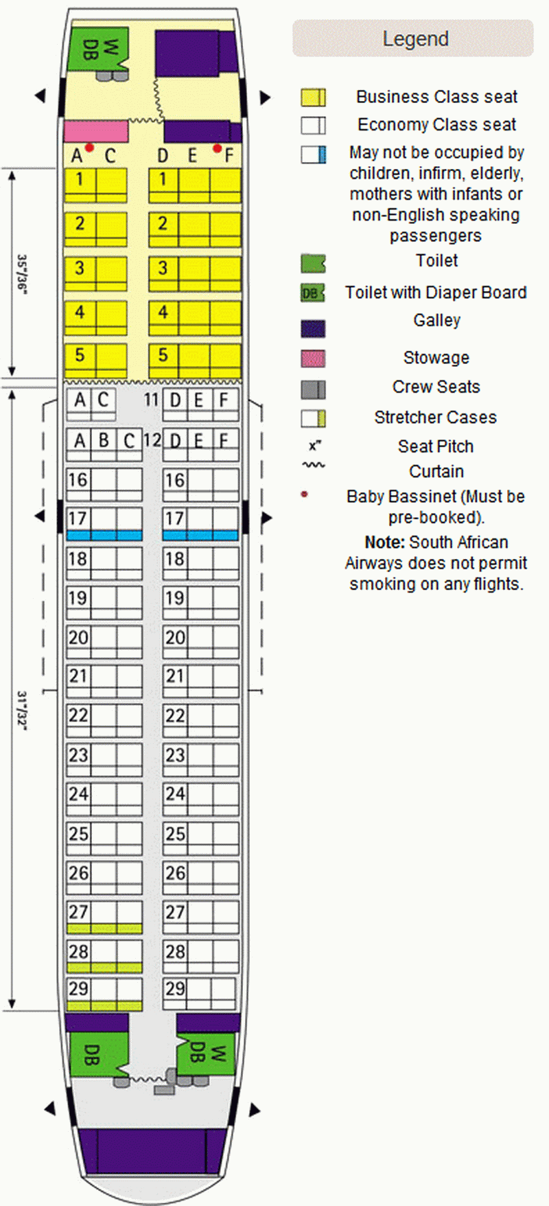 SOUTH AFRICAN AIRWAYS AIRBUS A319 AIRCRAFT SEATING CHART
