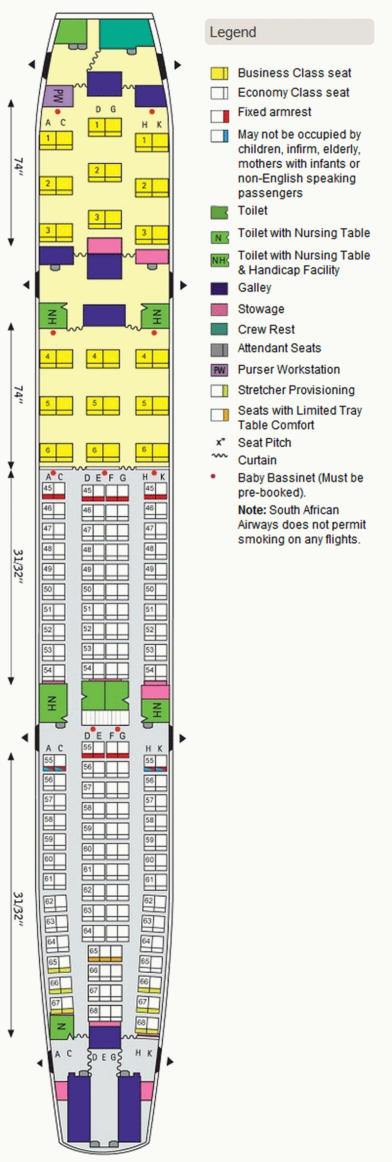 SOUTH AFRICAN AIRWAYS AIRBUS A330-200 AIRCRAFT SEATING CHART