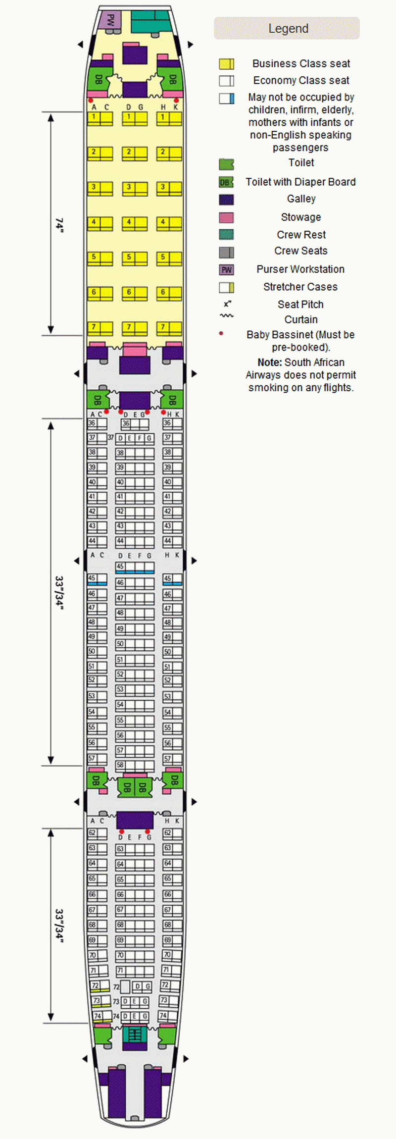 SOUTH AFRICAN AIRWAYS AIRBUS A340-600 AIRCRAFT SEATING CHART