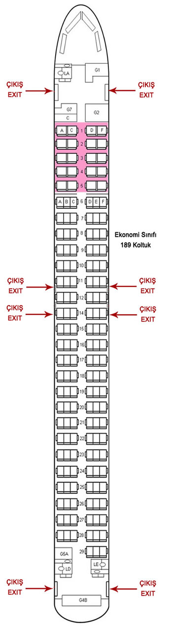 TURKISH AIRLINES BOEING 737-800 AIRCRAFT SEATING CHART