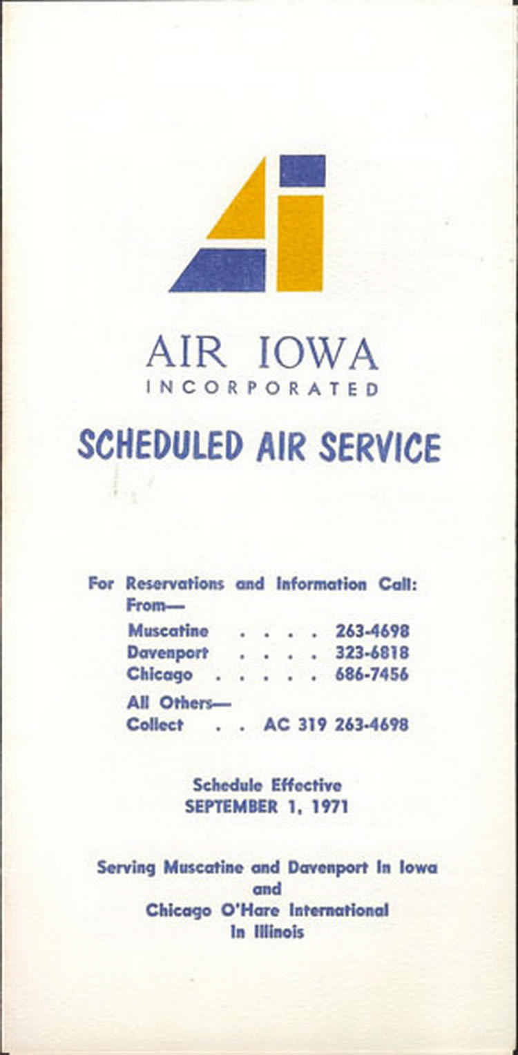 vintage airline timetable for Air Iowa Airlines