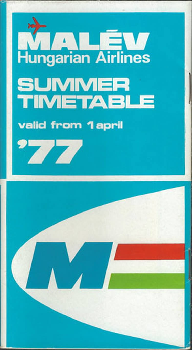 vintage airline timetable for malev