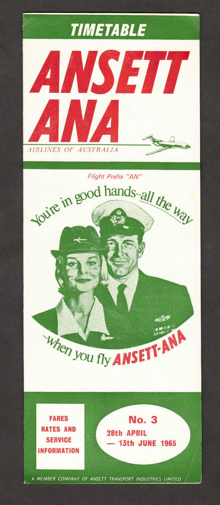 vintage airline timetable for ANSETT Airlines