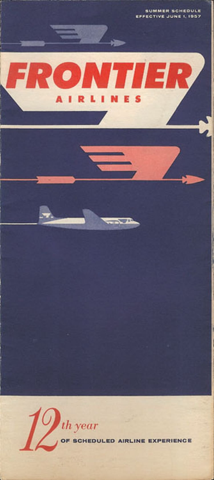 vintage airline timetable for Frontier Airlines