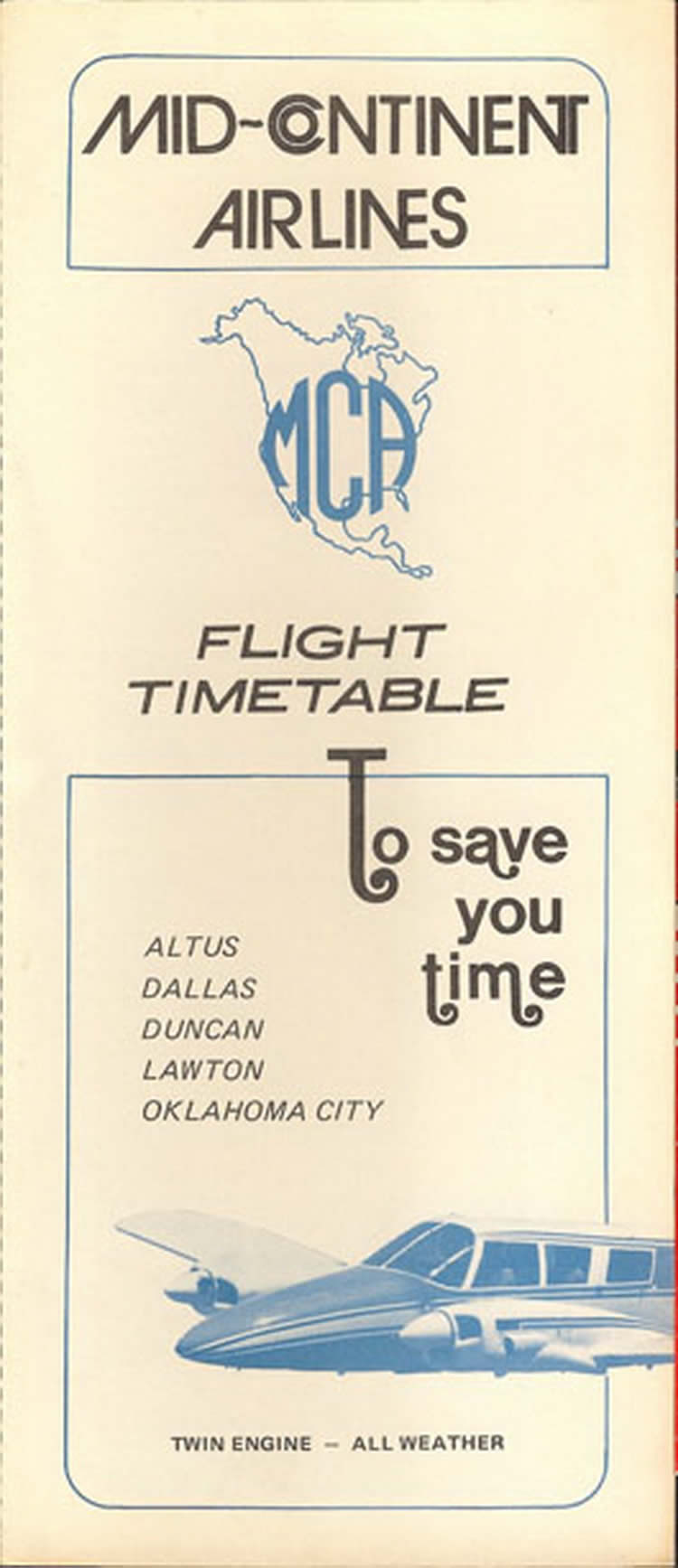 vintage airline timetable for Mid Continent Airlines