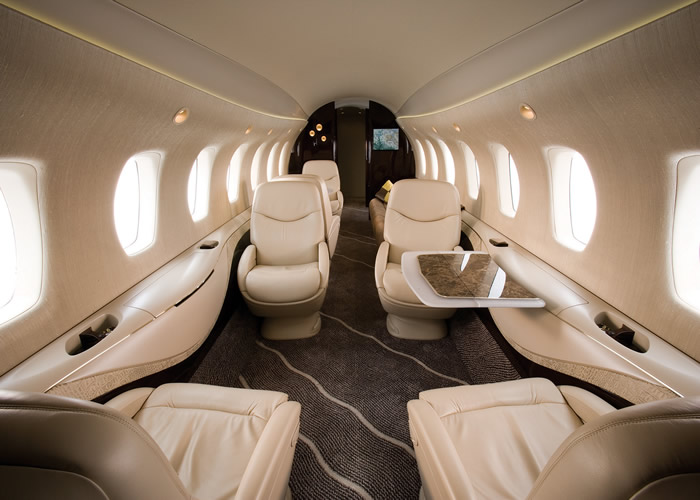 leather seats and carpet interior of citation business jet