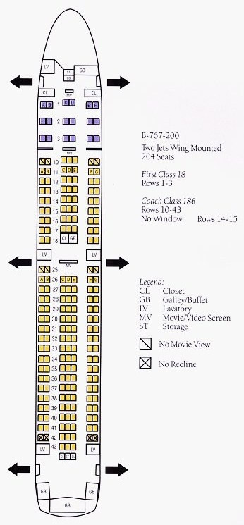 BOEING 767-200 DELTA AIRLINES SEATING CHART