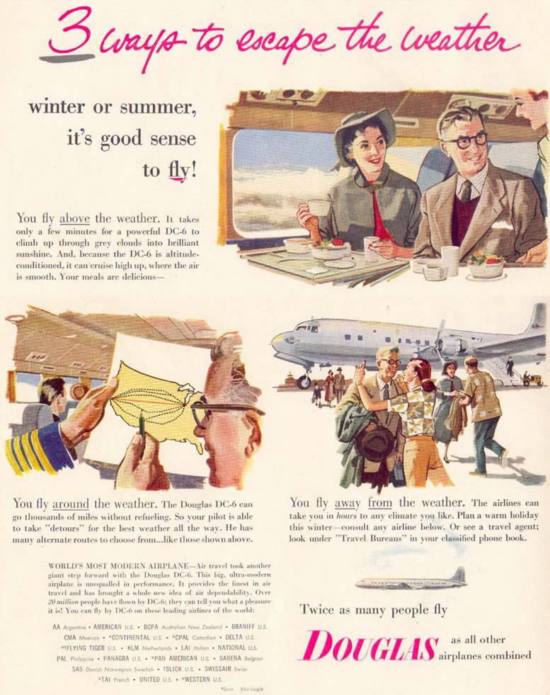 douglas dc-6 airplane vintage magazine ad